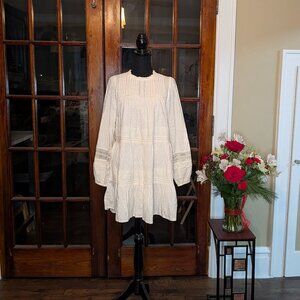 Three Tier Old Navy Pin Tuck Dot Swing Dress - Lined with Lace Detail sleeves